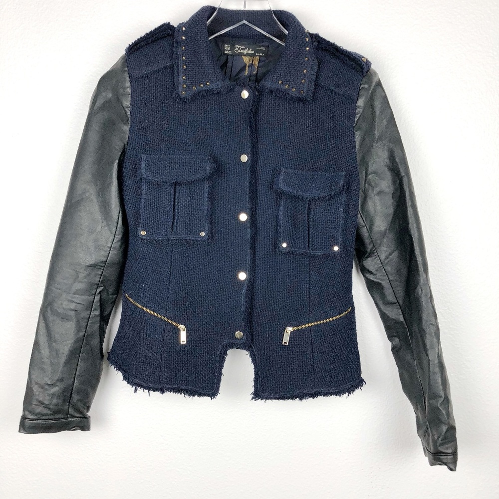 Zara Boucle Tweed and Faux Leather Jacket